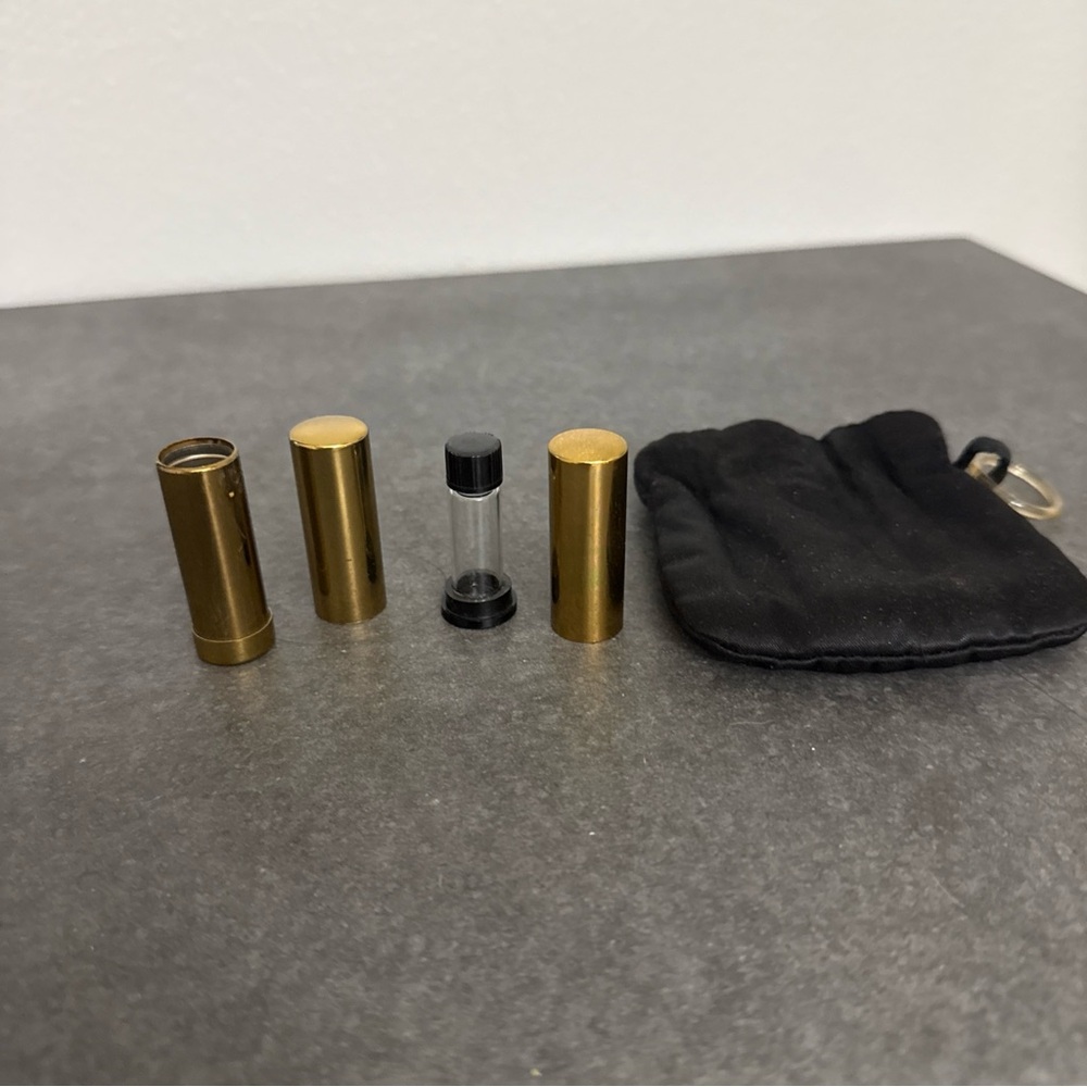 Vintage Gold Travel Atomizer and lipstick holder  with Black Pouch